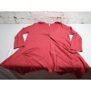 Chalet Tunic Dress Oversized Open Front Button Cardigan Coral Pockets Large